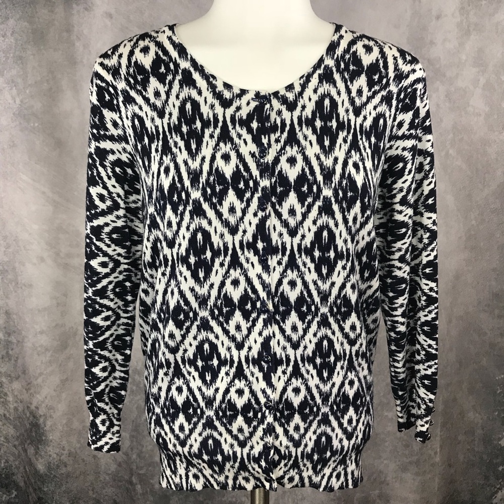 Grace Cardigan Ikat Pattern Black White Navy Med